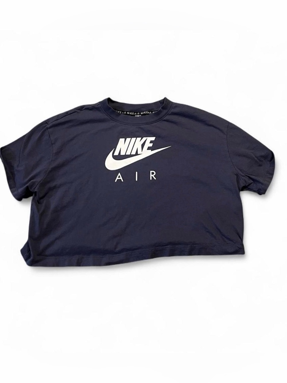Nike Navy Short Sleeve Crop Tee with White Logo